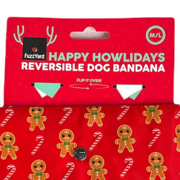 FuzzYard Christmas Candy Canes & Gingerbread Men Reversible Bandana Red Green - Picture 6 of 8